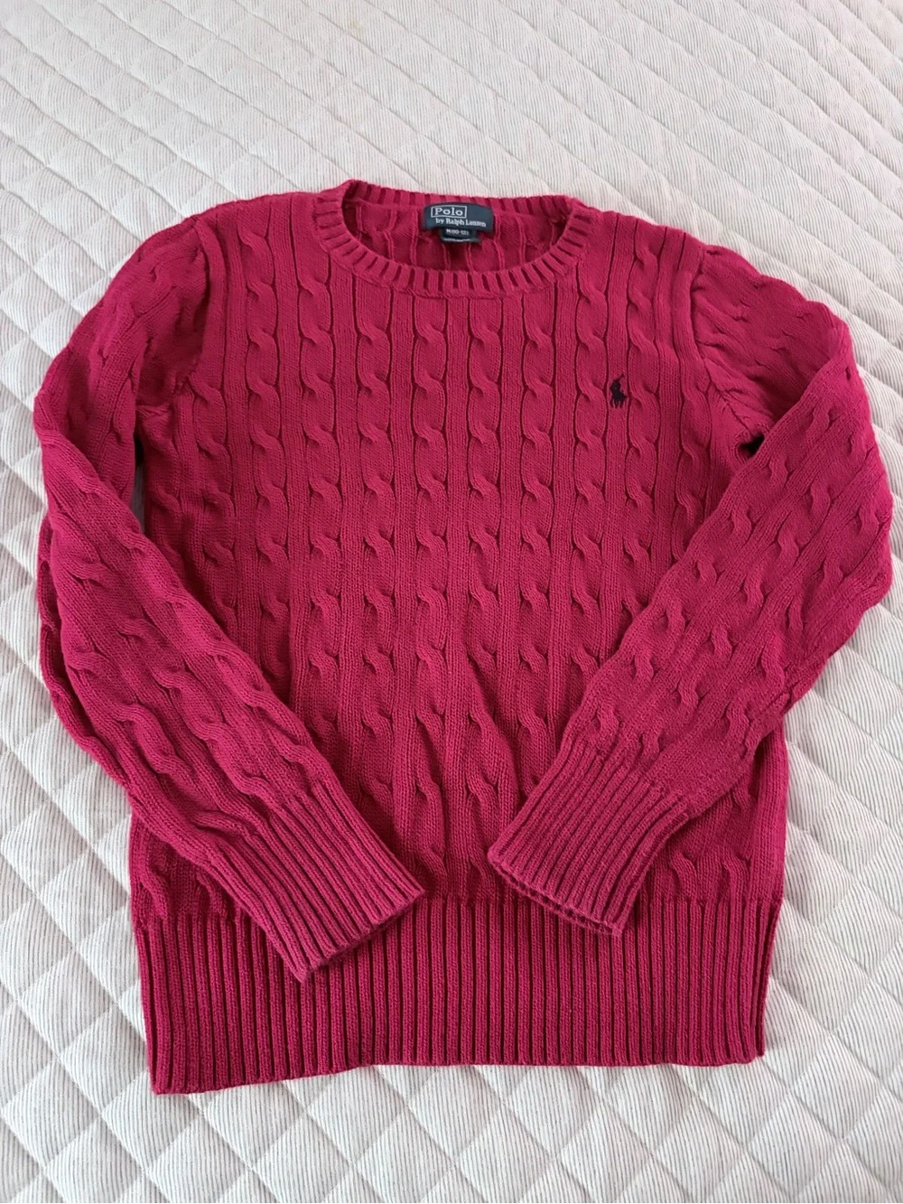 Ralph Lauren Kids Red Cable-Knit Crewneck Sweater